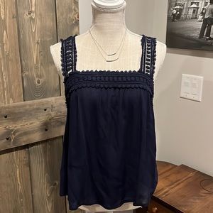 Charlotte Russe size medium dark blue shirt with beautiful crochet straps